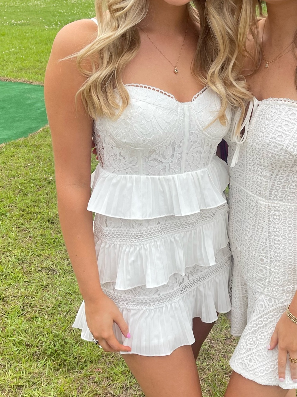 DO+BE White Lace Tiered Ruffle One-Piece Dress